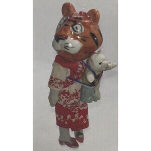 Japanese Tiger Hakata Doll Ornament Porcelein Asian Dress Kimono New Year
